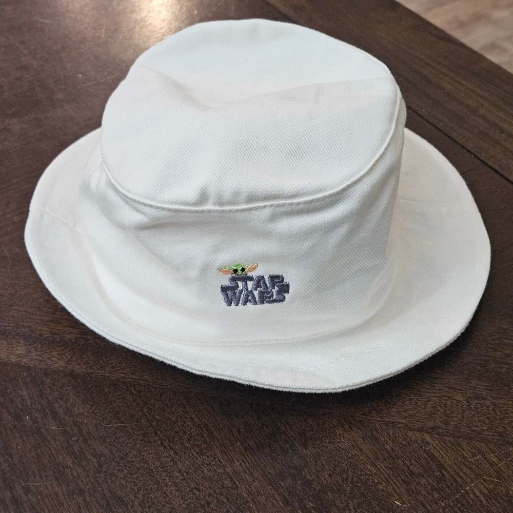 Star Wars Grogu Love Your Melon Bucket Hat Kids 56cm White Embroidered Cotton